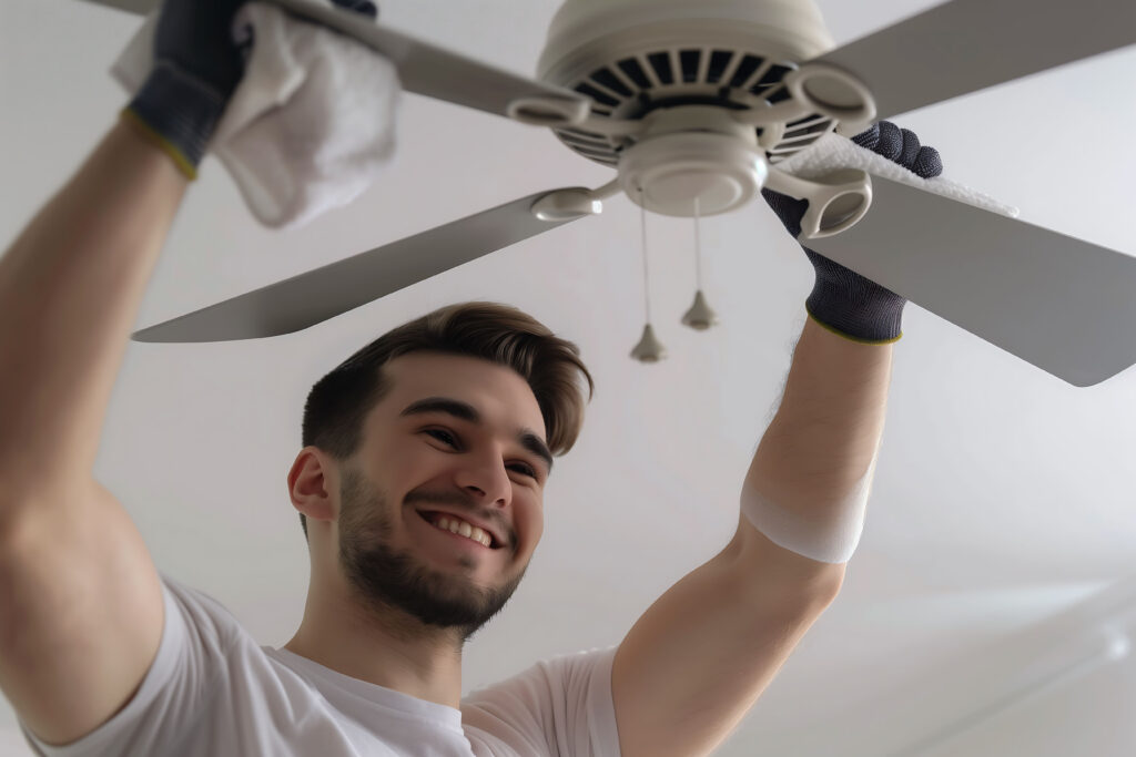 portrait modern man cleaning doing household chores